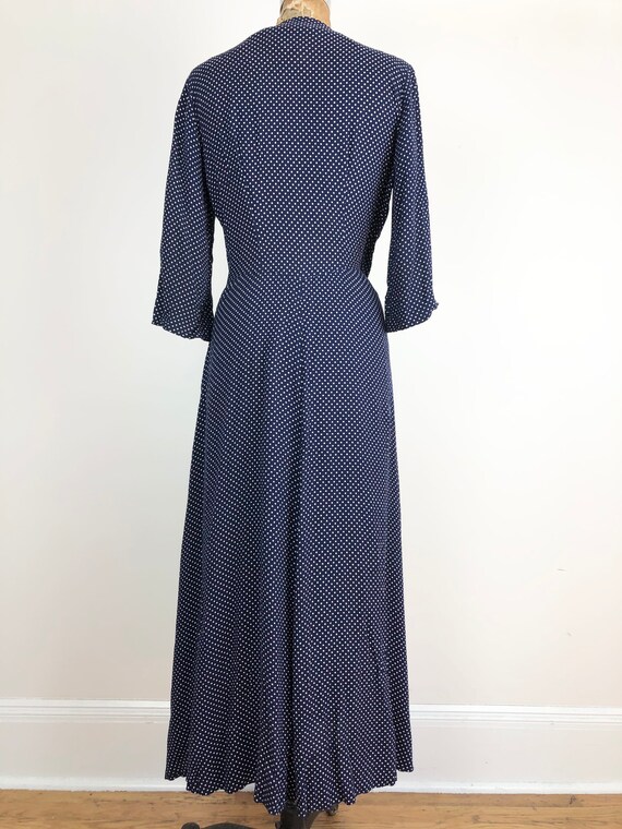 1940s Navy Blue Polka Dot Rayon Dressing Gown Max… - image 5