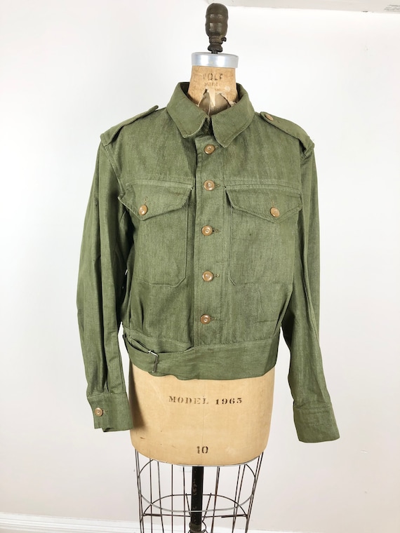 ジャケット・アウター 50s BritishArmy GreenDenim BD Jacket 1950s British Military Green Cotton Jacket S - Etsy