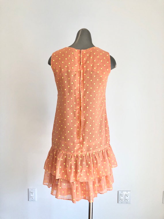 1960s Orange Polka Dot Skirt Ruffle Romper S - image 5