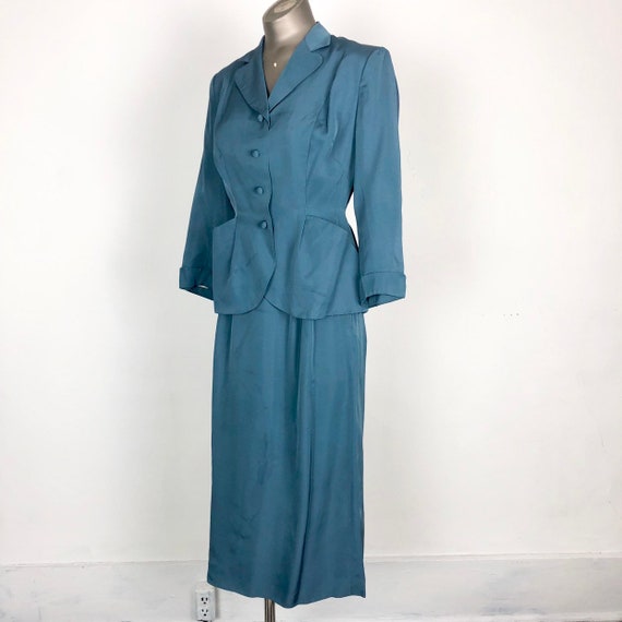 Amazing 1940’s Teal Rayon Skirt Suit From Finland… - image 2