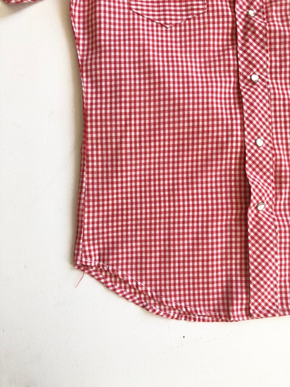 1960’s Red Gingham Western Short Sleeve Shirt M - image 4