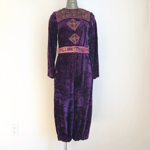 Amazing 1970s Purple Velvet Embroidered Jumpsuit S - image 1