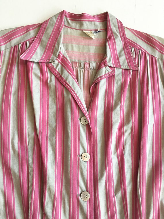 Sweet 1940s Pink and Grey Striped Cotton Shirt Dr… - image 4