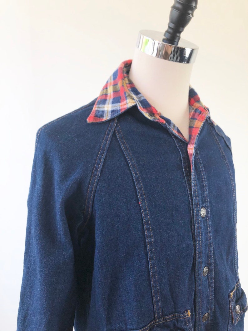 CUTE 1980s Flannel Collar Stranger Things Denim Jacket M image 4