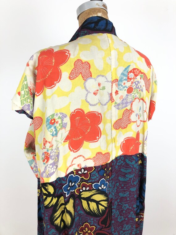 1950s Printed Rayon and Silk Sleeveless Kimono S M - image 6