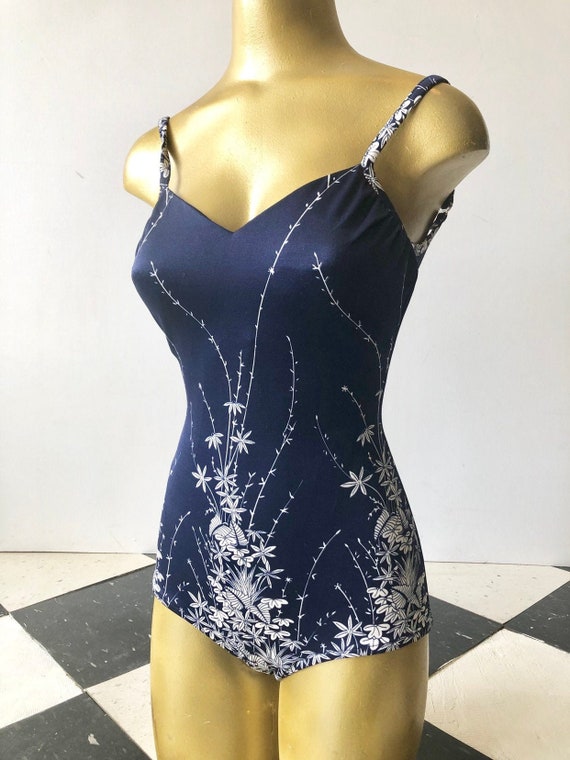 CUTE 1960’s Roxanne Navy Blue Floral One Piece Swi