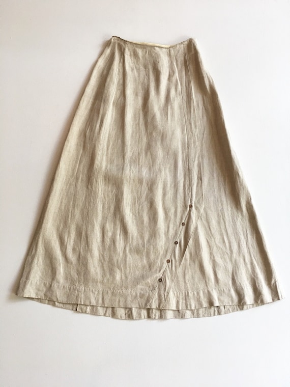 Fabulous Antique Linen Button Maxi Walking Skirt X