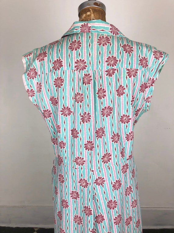 SWEETEST 1930’s Teal and Pink Floral Cotton Shirt… - image 7