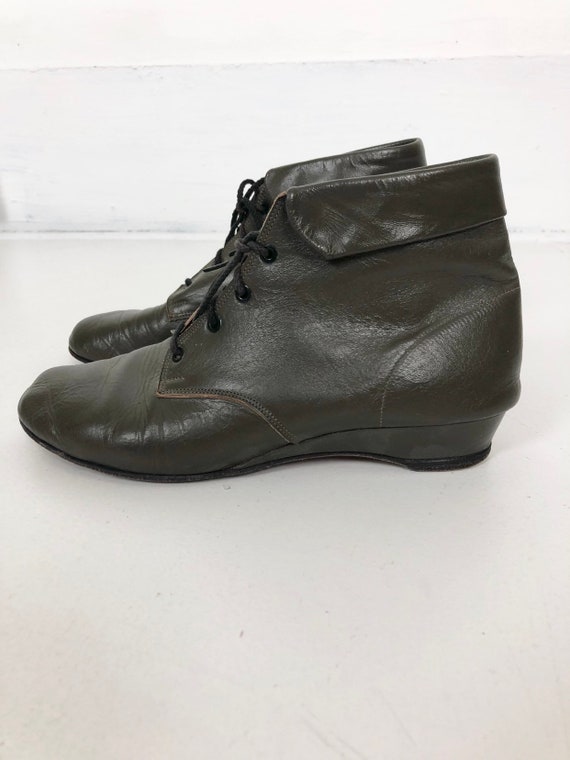 COOL 1990s Grey Leather Wedge Ankle Boots 7 - image 3