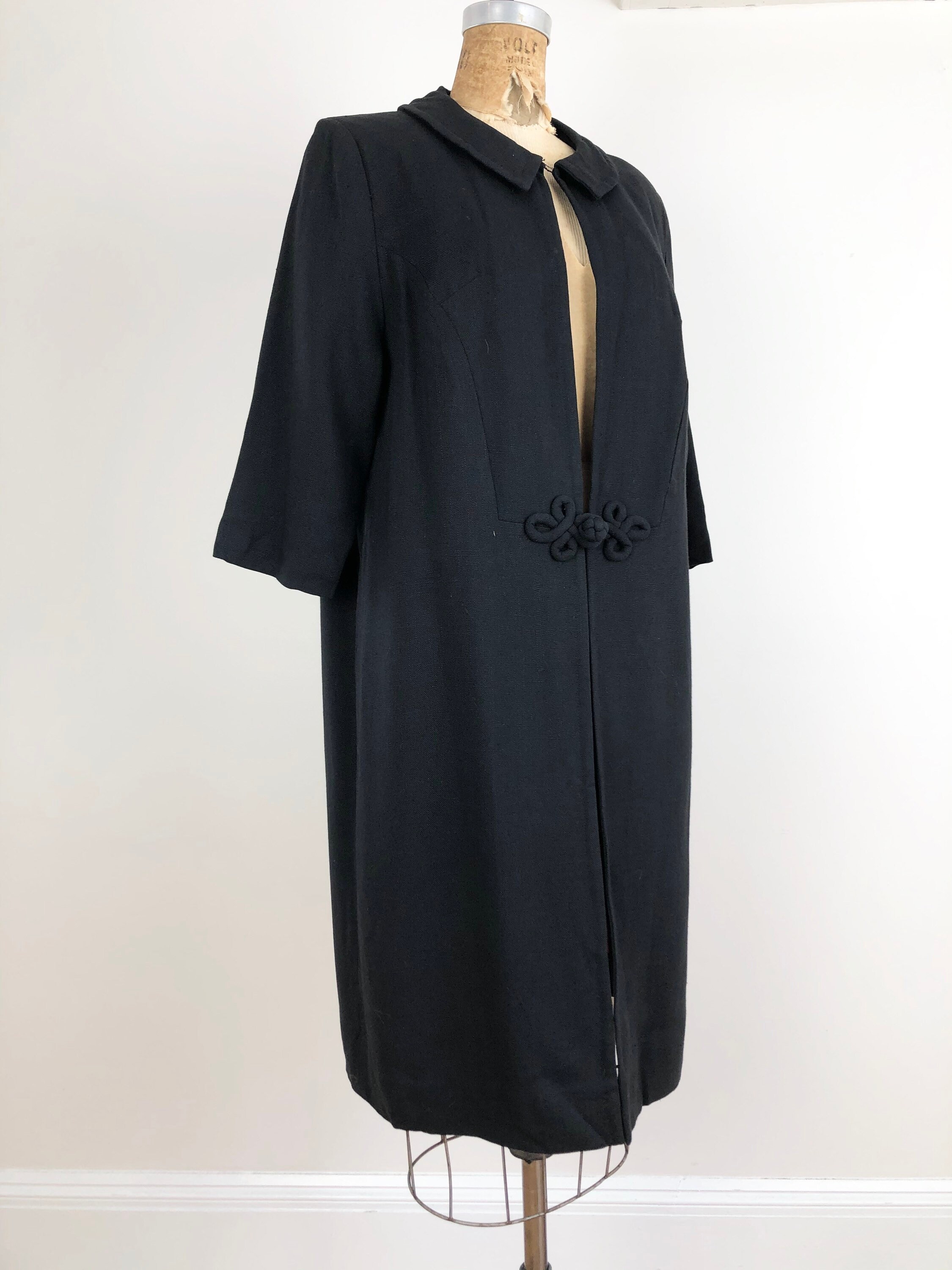 1950s Black Linen Duster Coat M Etsy