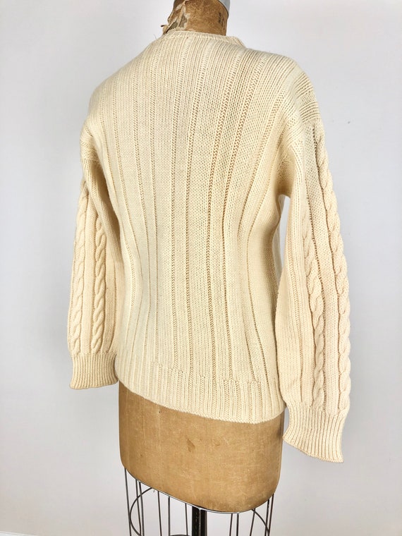 1950s Ivory Cable Knit Wool Sweater S - image 7