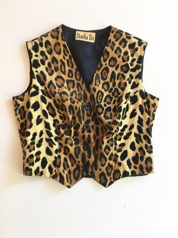 1970s Leopard Print Velvet Vest M