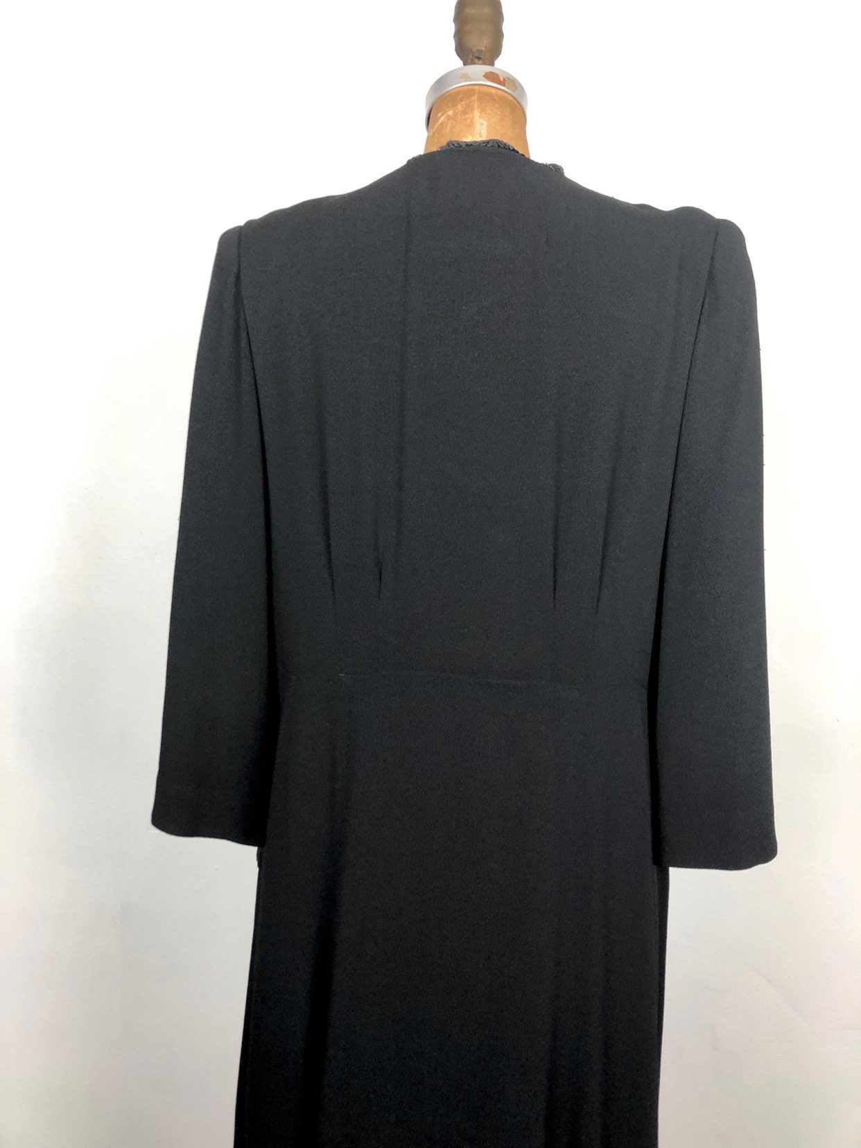 1940s Black Rayon Crepe Peplum Dress W/ Sequins L | Etsy