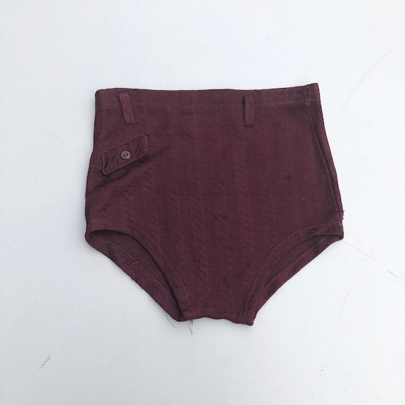 1940s Burgundy Rayon Knit Swim Briefs S