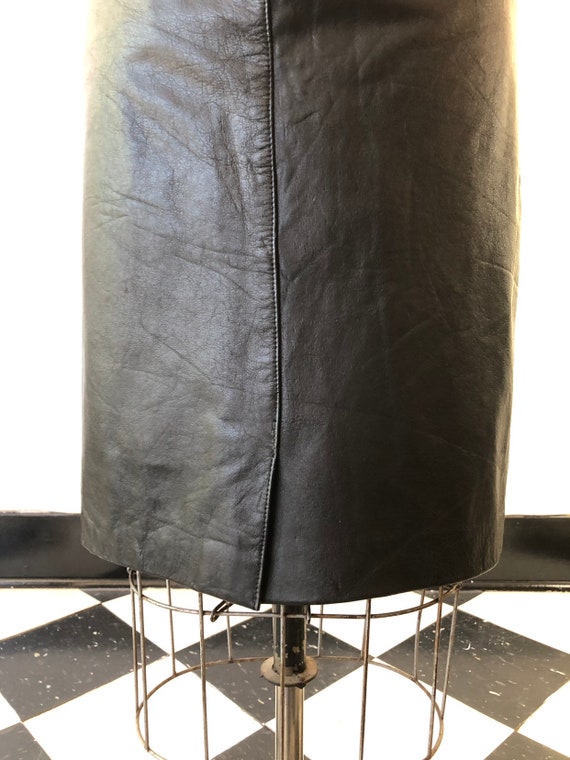 1980’s Black Leather High Waist Pencil Skirt S - image 7