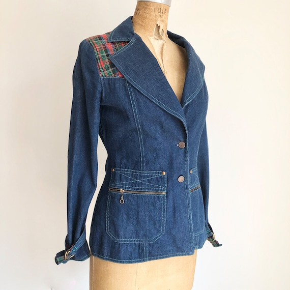 CUTE! 1970s French Dressing Co Plaid Denim Jacket… - image 1