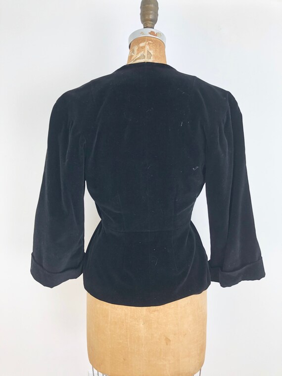 1940s Black Velveteen Peplum Jacket S - image 6