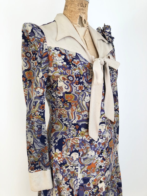 1960’s Psychedelic Novelty Girl Print Dress S