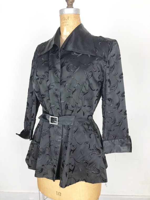 KILLER 40s Black Brocade Peplum Jacket W/ Rhinest… - image 1