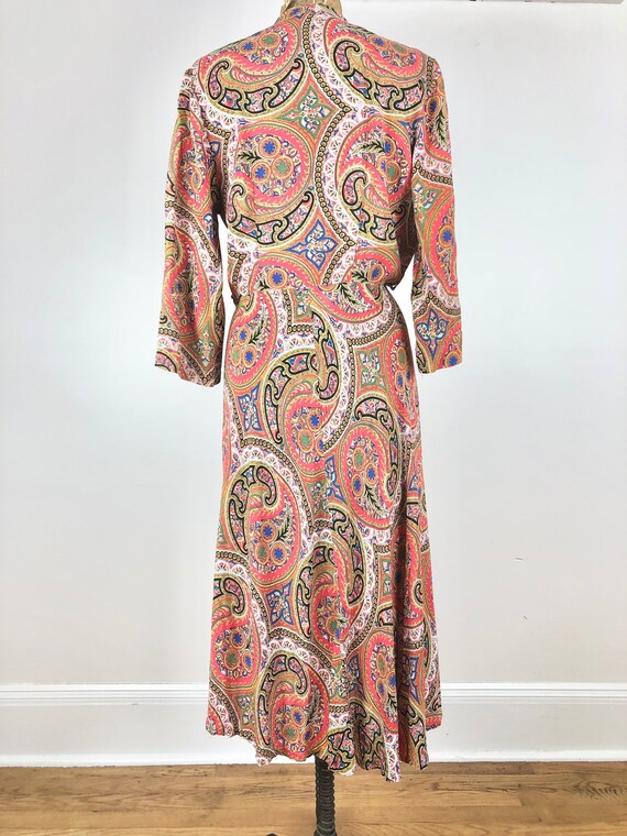 1940s Paisley Cold Rayon Wrap Front Dress M - image 5