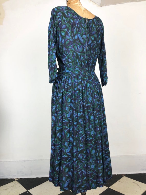 CUTE 1960s Printed Cotton Belted Dress S - image 9