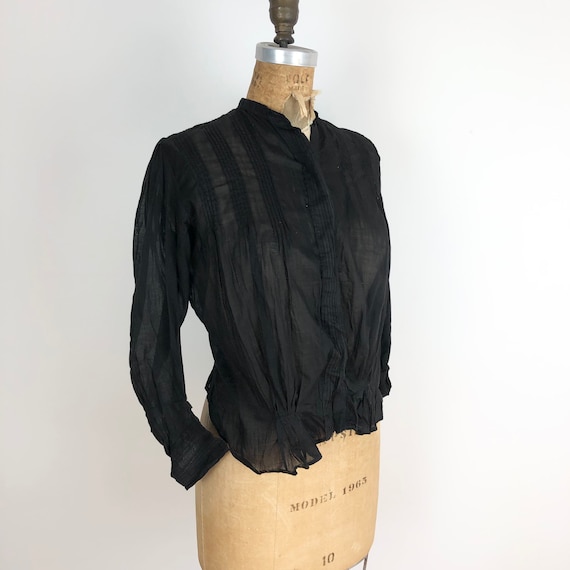 Antique Victorian Black Cotton Blouse S - image 1