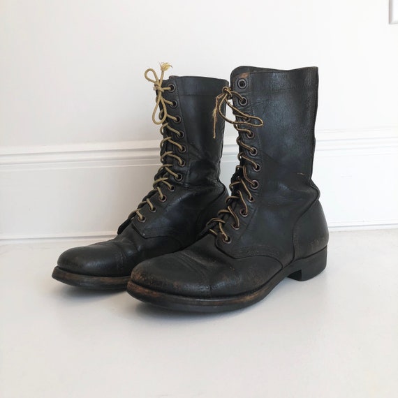 1940s Black Leather Military Lace Up Boots 8.5 D