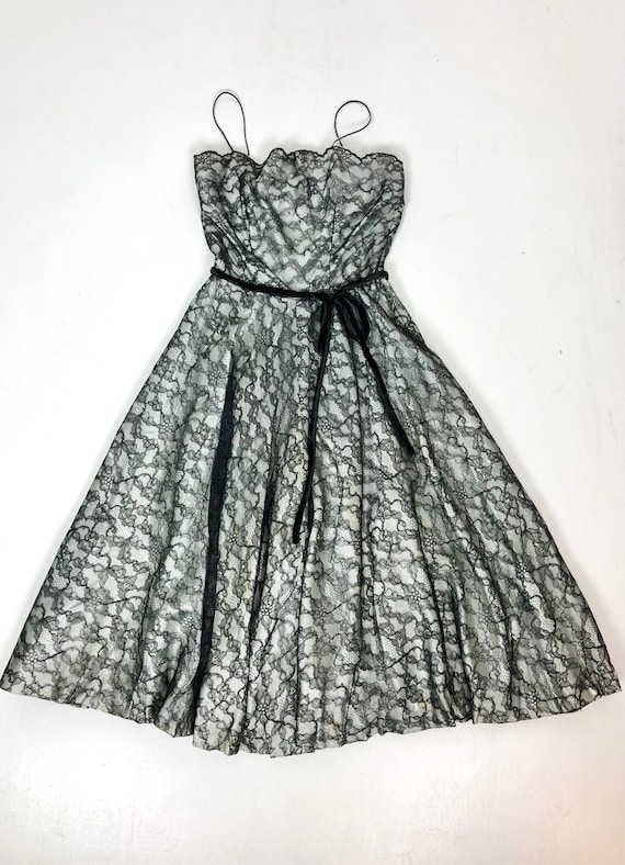 Buy 50s Black Lace Overlay Formal Cocktail Dress S XS Online in