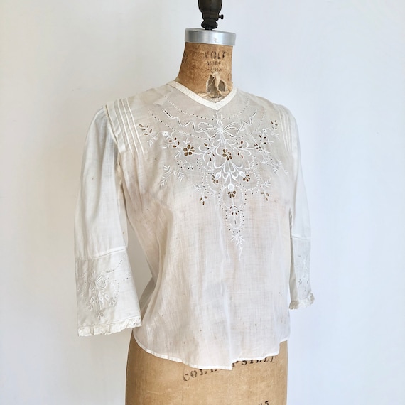 Antique Victorian Embroidered Eyelet Lace White Co