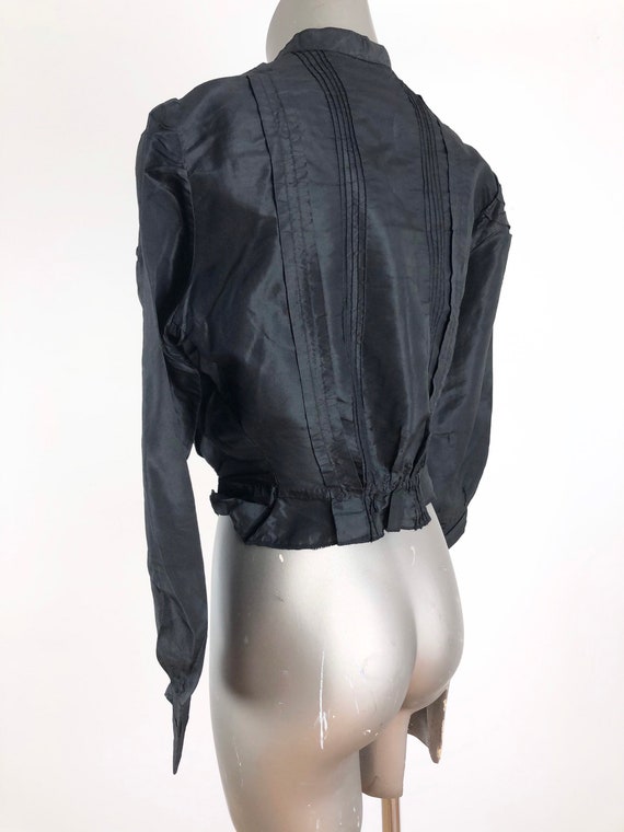 Antique Victorian Black Sateen Bodice S M - image 8