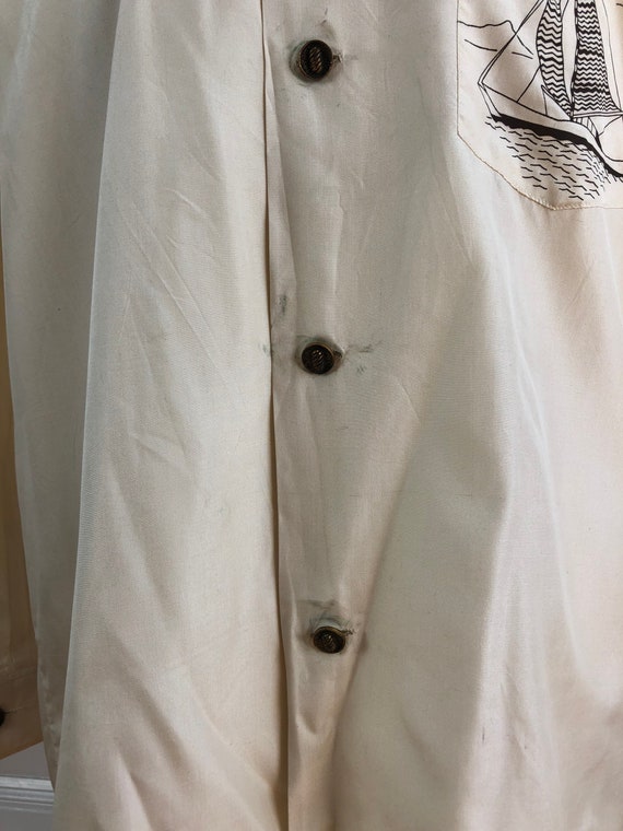 1950s Ivory Silk Sailboat Print Long Sleeve Shirt… - image 4