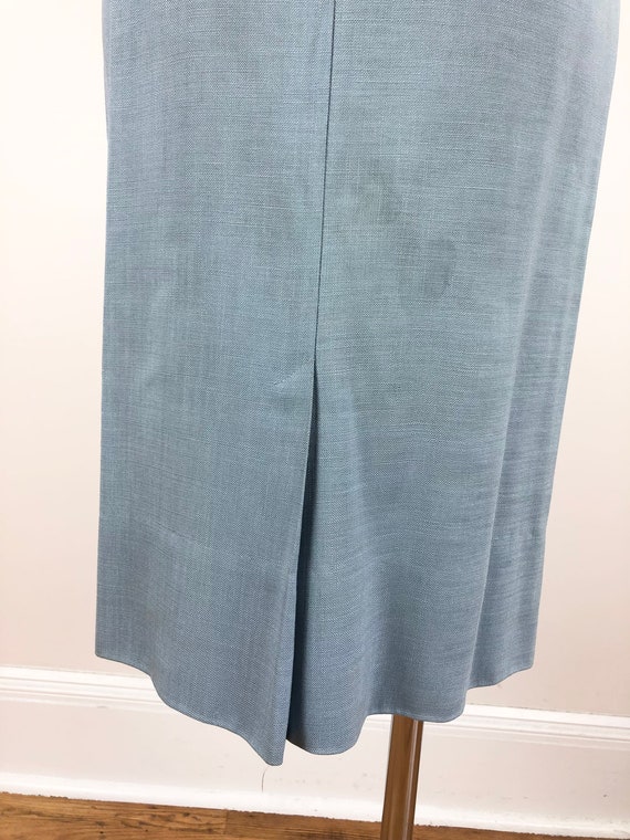 1950s Blue Linen Polka Dot Cotton Wiggle Dress Se… - image 9