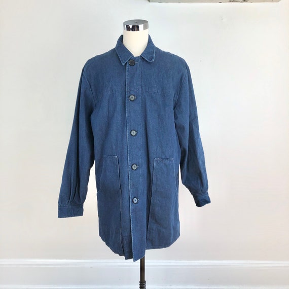 1990s Oversized Denim Zip Coat L - image 1