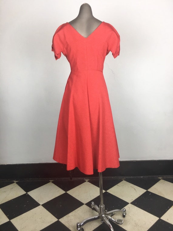 CHERRY 1950s Red Taffeta Bow Sleeve Party Dress S - image 5