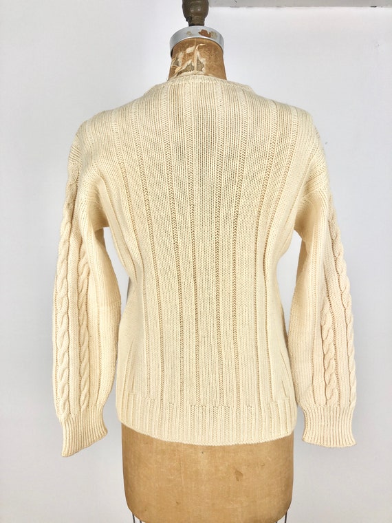 1950s Ivory Cable Knit Wool Sweater S - image 6