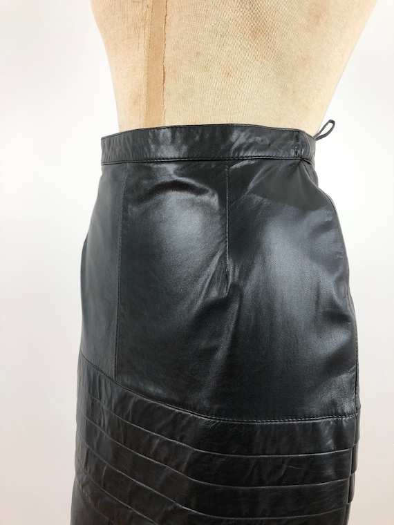 1980s Black Leather Pencil Skirt M - image 2