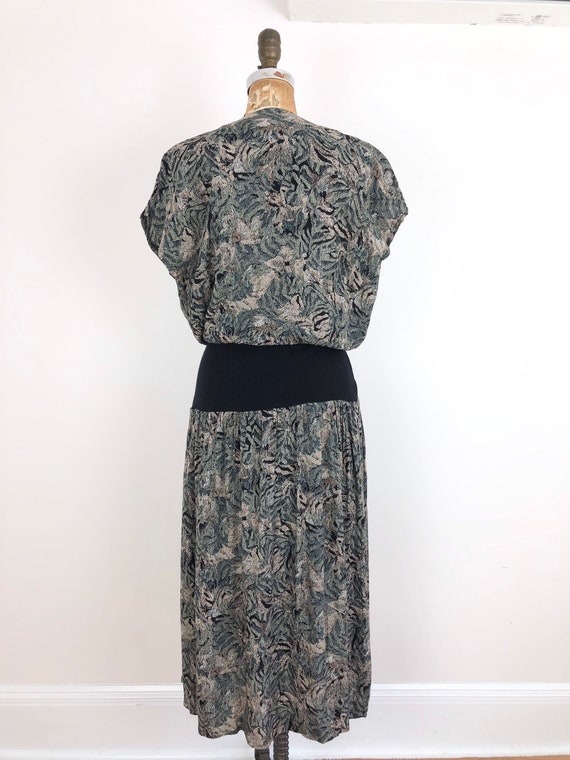 1980s Printed Rayon Knit Rib Combo Dress S - image 7