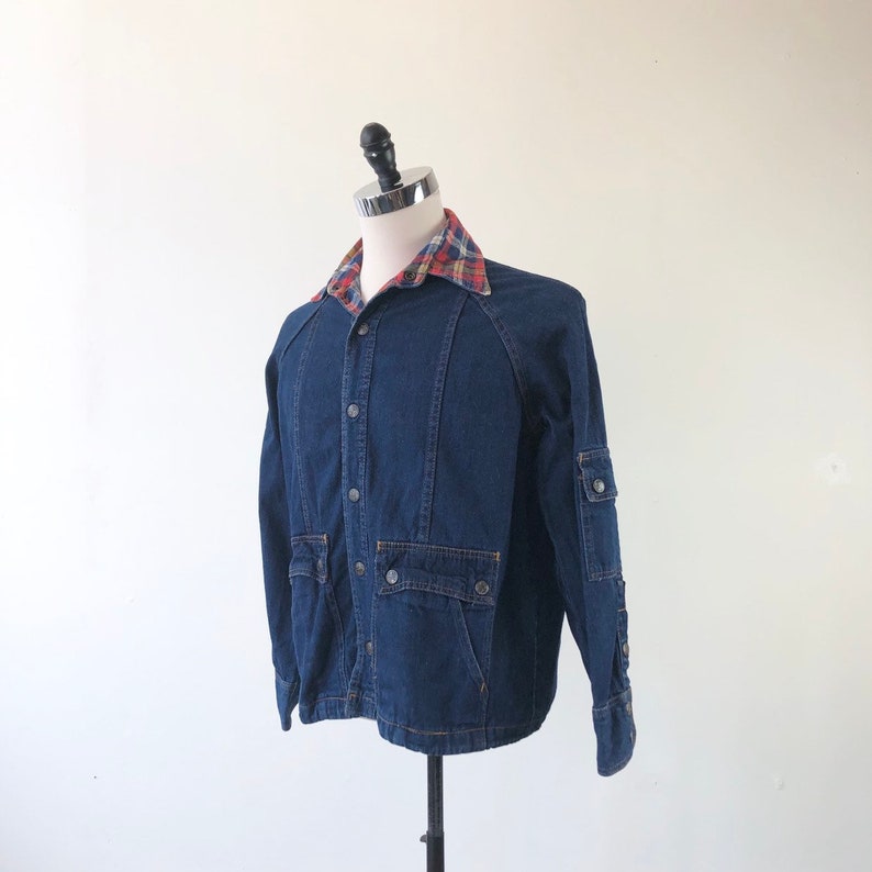 CUTE 1980s Flannel Collar Stranger Things Denim Jacket M image 1