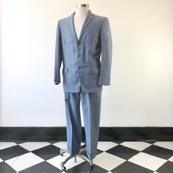 1950’s Blue Flecked Wool Suit M L - image 1