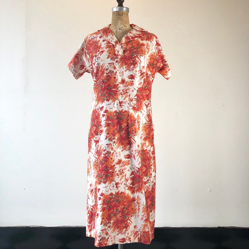 CUTE 1950s Hawaiian Print Cotton Dress M image 3