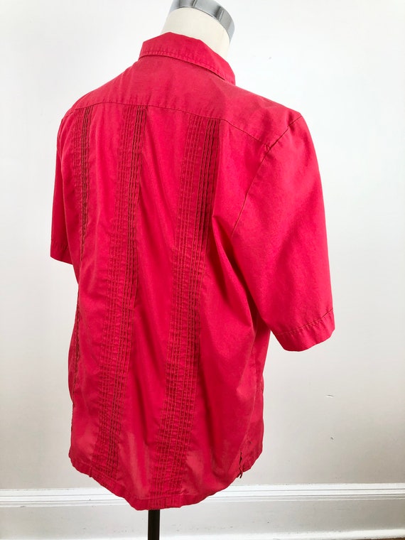 1980s Bright Red Guayabera Shirt L - image 4