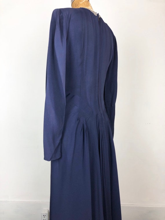 Gorgeous 1940's Navy Rayon Crepe Dress W/ Beaded … - image 7