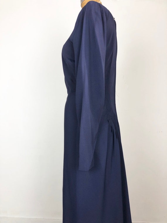 Gorgeous 1940's Navy Rayon Crepe Dress W/ Beaded … - image 4