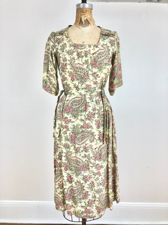 1970s Ragtime Floral Paisley Rayon Dress S - image 4