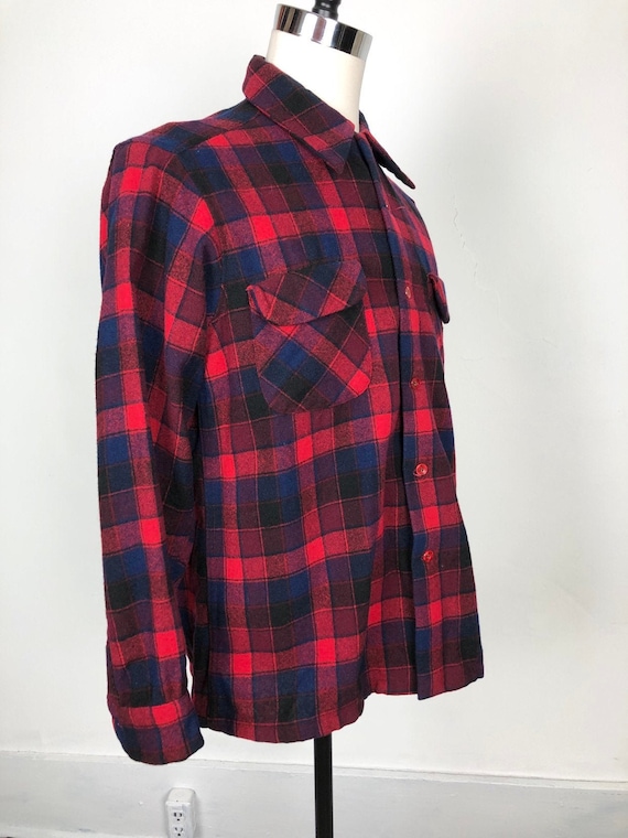 1950s Pendleton Red Plaid Wool Flannel Shirt L