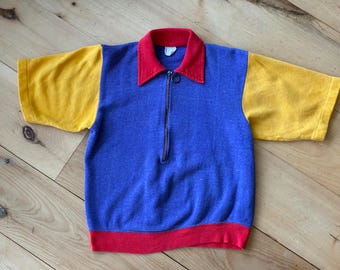 Vtg 60s Penneys Towncraft Plus Yellow & Blue Striped Polyester