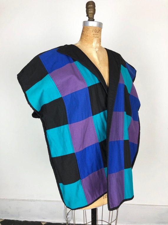 1980s Oversized Patchwork Cotton Vest M - image 1