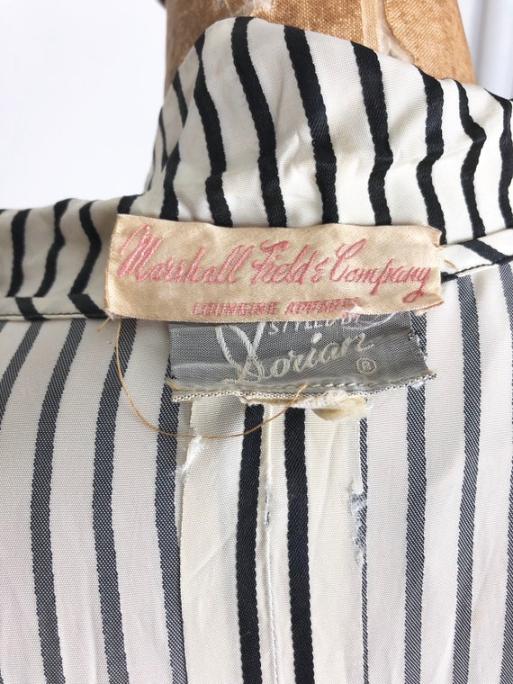 Vintage 1950s Black and White Striped Taffeta Max… - image 8