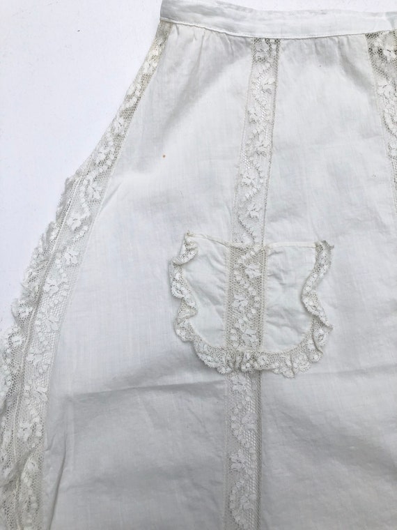 Antique Victorian White Lace Cotton Apron - image 2