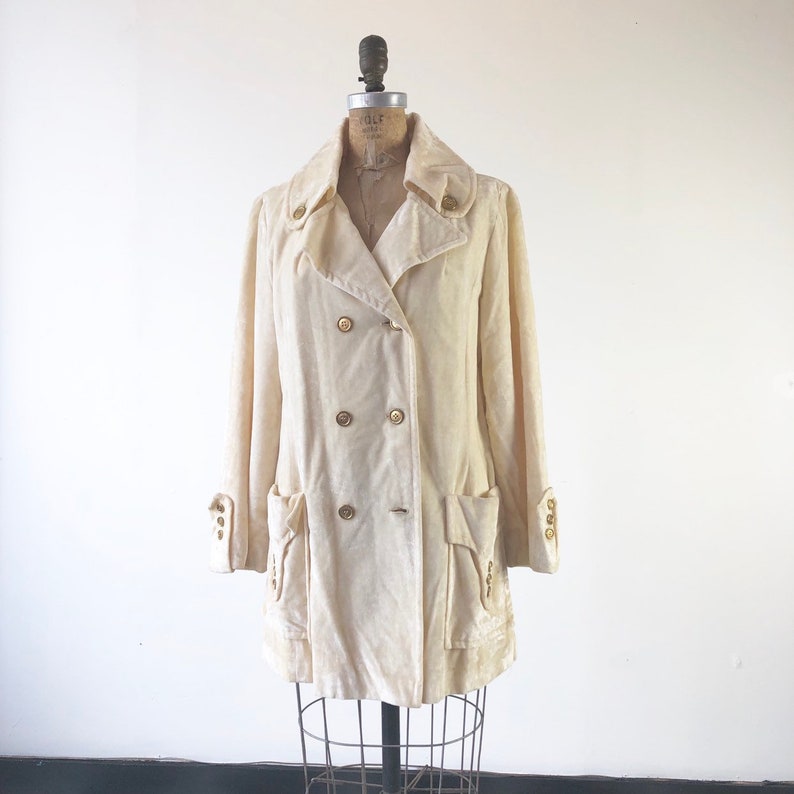 KILLER 1960s Ivory Velvet Pea Coat M image 1